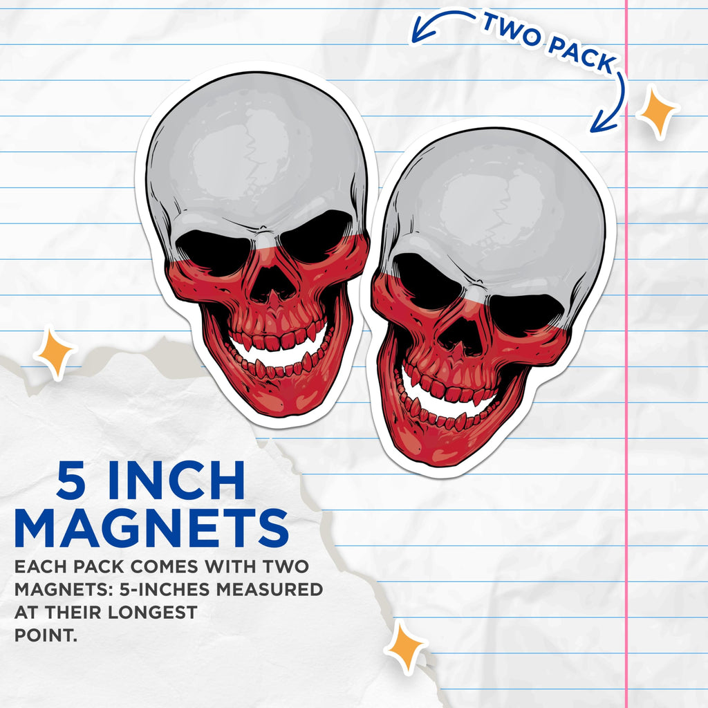 (2 Pack) Skull Flag Poland Magnets - Polish Pride Decor - Fridge Magnets - 5" On Longest Side - Premium Magnet - for Cars, Refrigerators, Toolboxes, Lockers - Made in USA - MAG18828