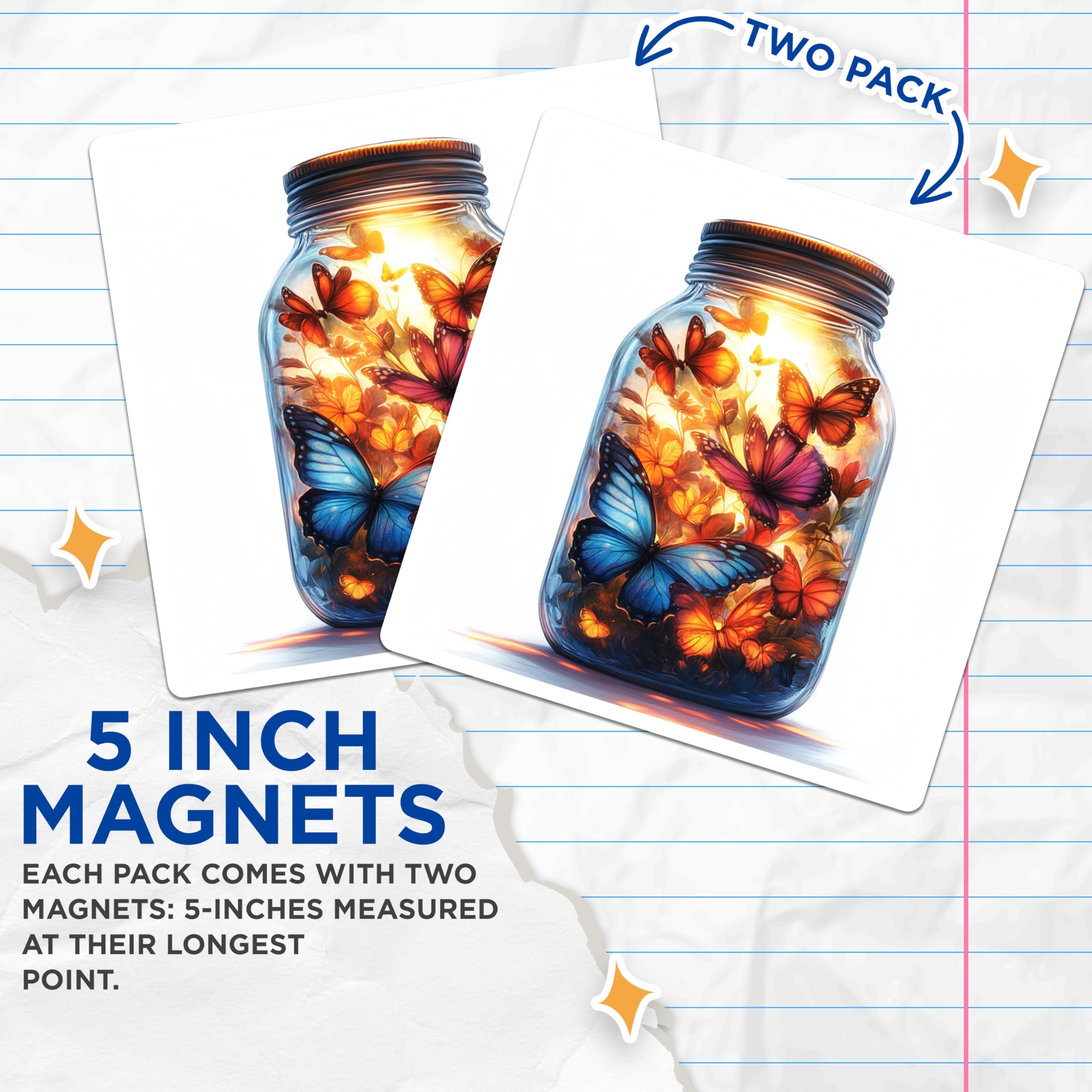 (2 Pack) Butterfly Jar Magnets - Glowing Butterfly Scene - Whimsical Aesthetic Decor - 5 Inches On Longest Side - Thick Durable Magnet - Made in USA - MAG30792