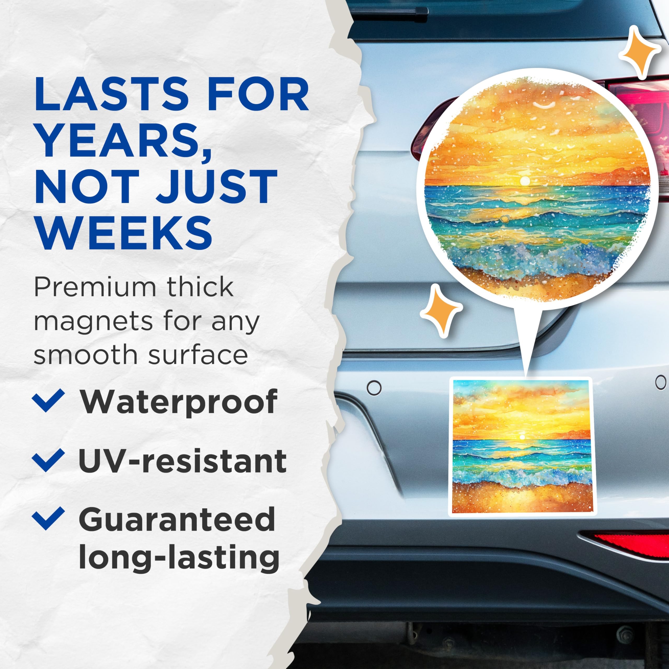 (2 Pack) Sunset Beach Watercolor Magnets - Ocean Wave Art - Coastal Refrigerator Magnets - 5 Inches On Longest Side - Thick Durable Magnet - Made in USA - MAG25788