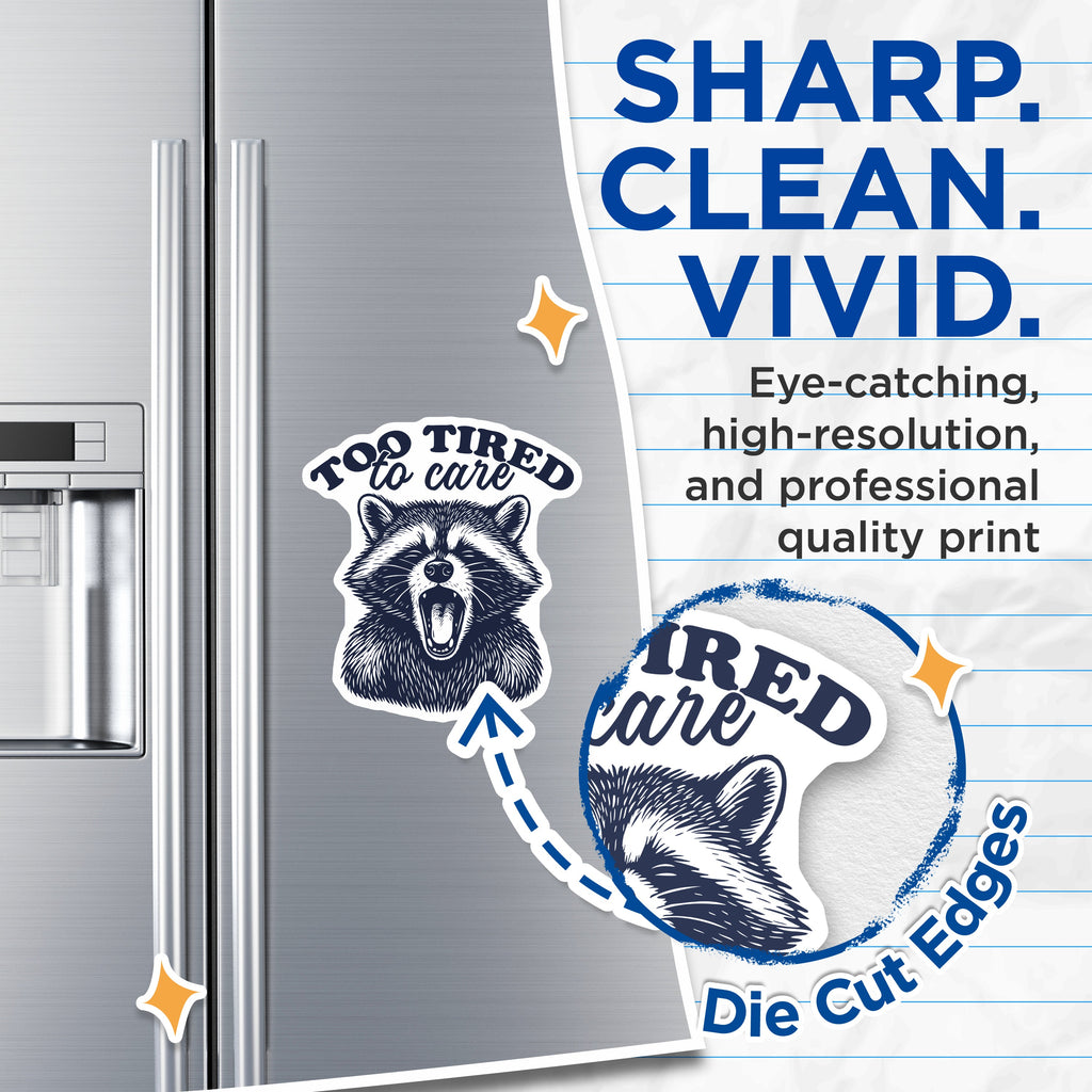 (2 Pack) Too Tired to Care Raccoon Magnets - Funny Animal Fridge Decor - Sarcastic Humor Organizer - 5 Inches On Longest Side - Thick Durable Magnet - Made in USA - MAG36399