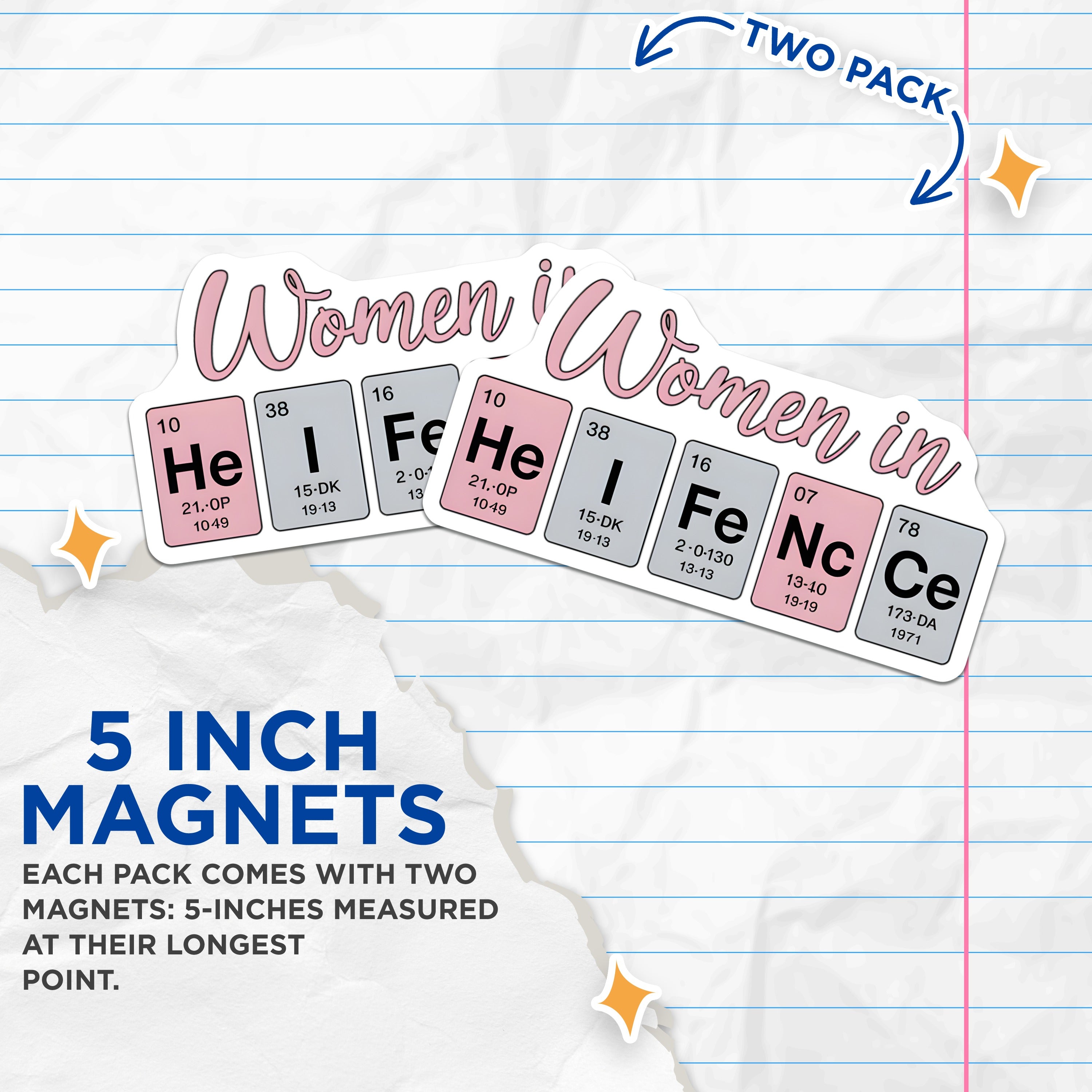 (2 Pack) Women in Science Magnets - STEM Teacher Student Decor - Periodic Table Chemistry Physics Biology Empowerment - 5 Inches On Longest Side - Thick Durable Magnet - Made in USA - MAG37706
