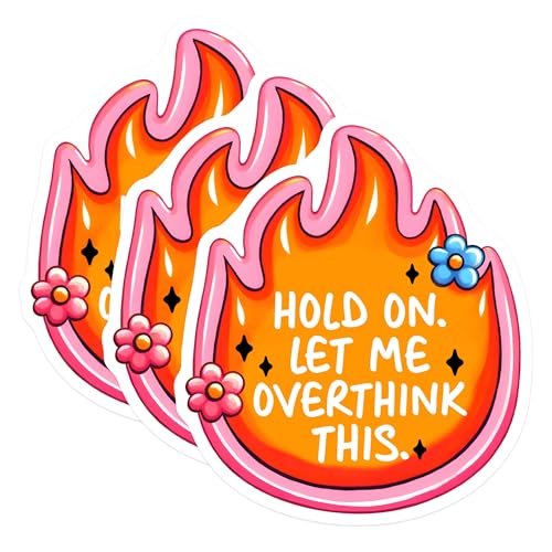(3 Pack) Hold On Let Me Overthink Decals - Overthinking Meme Stickers - Floral Laptop Decals - 3 Inches On Longest Side - Easy Peel & Apply - Made in USA - 3MCS6267