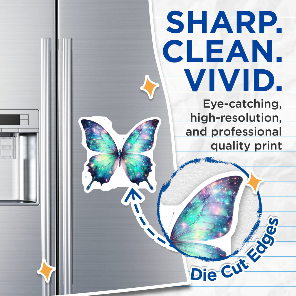 (2 Pack) Galaxy Butterfly Magnets - Celestial Decor - Whimsical Space Art - Aesthetic Fridge Locker Magnets - 5 Inches On Longest Side - Thick Durable Magnet - Made in USA - MAG38357