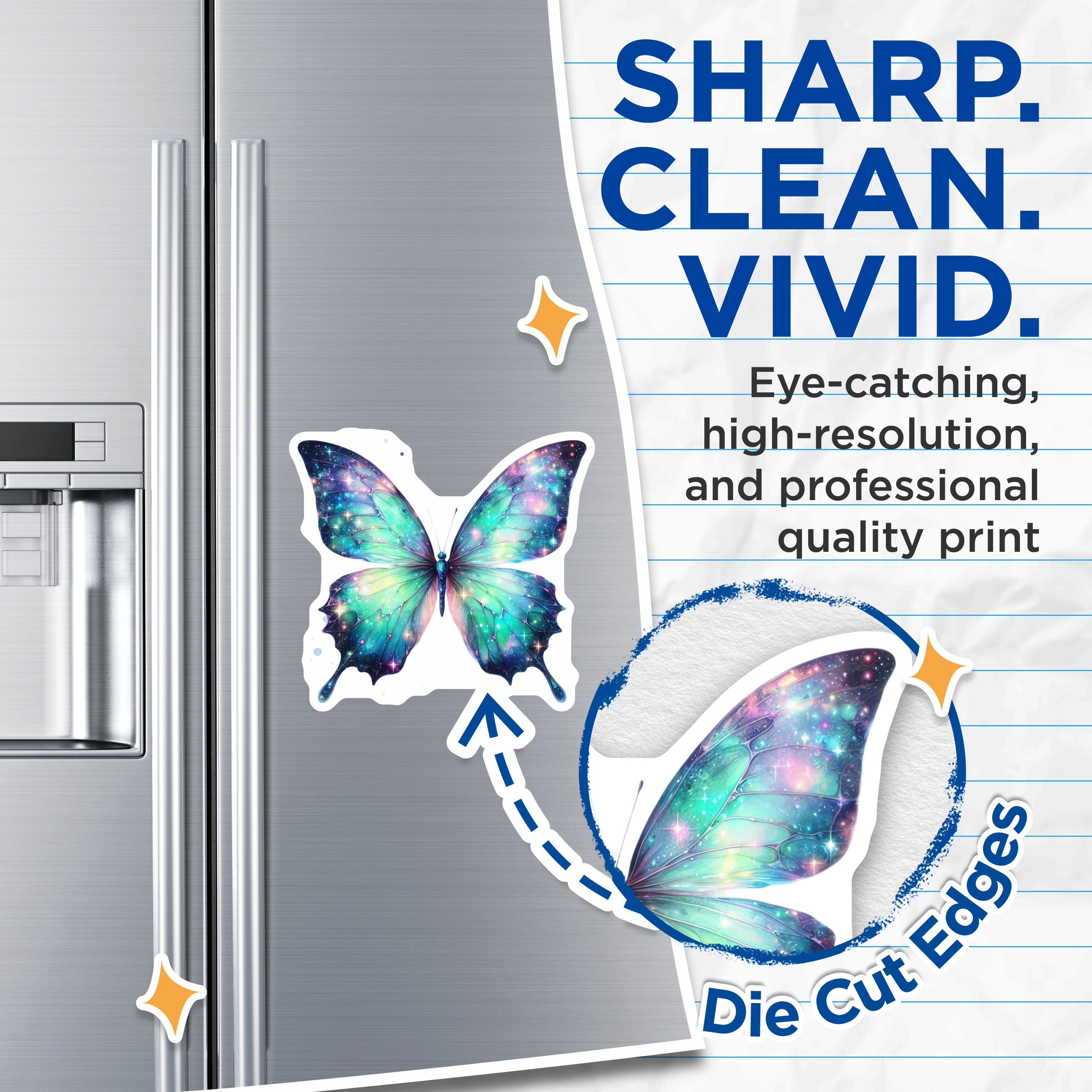 (2 Pack) Galaxy Butterfly Magnets - Celestial Decor - Whimsical Space Art - Aesthetic Fridge Locker Magnets - 5 Inches On Longest Side - Thick Durable Magnet - Made in USA - MAG38357