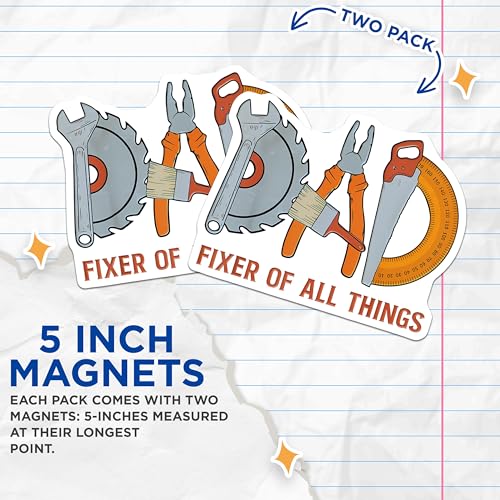 (2 Pack) Dad Fixer of All Things Magnets - Funny Dad Meme Magnets - Father's Day Decor for Dad from Kids - 5" On Longest Side - for Cars, Refrigerators, Toolboxes, Lockers - Made in USA BMCS3412