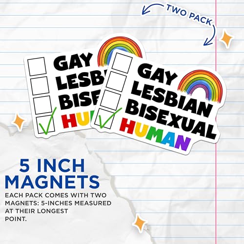 (2 Pack) Gay Lesbian Bisexual Human Magnets - LGBTQ+ Pride Decor - Equality Statement - 5" On Longest Side - for Cars, Fridges, Toolboxes - Made in USA - MAG8281