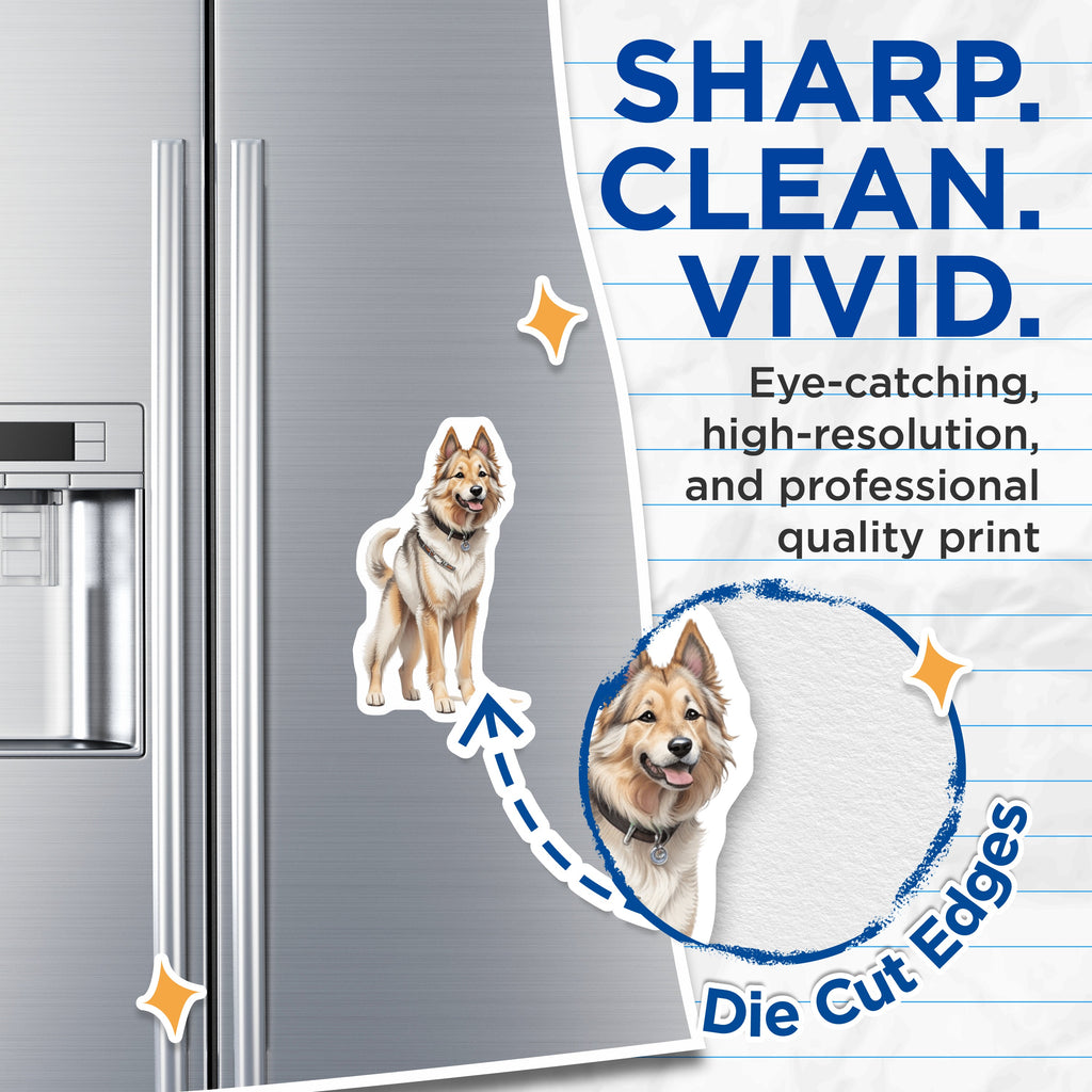 (2 Pack) Fluffy Happy Dog Magnets - Pet Lover Animal Decor - Canine Friend Fridge Accent - 5 Inches On Longest Side - Thick Durable Magnet - Made in USA - MAG39241