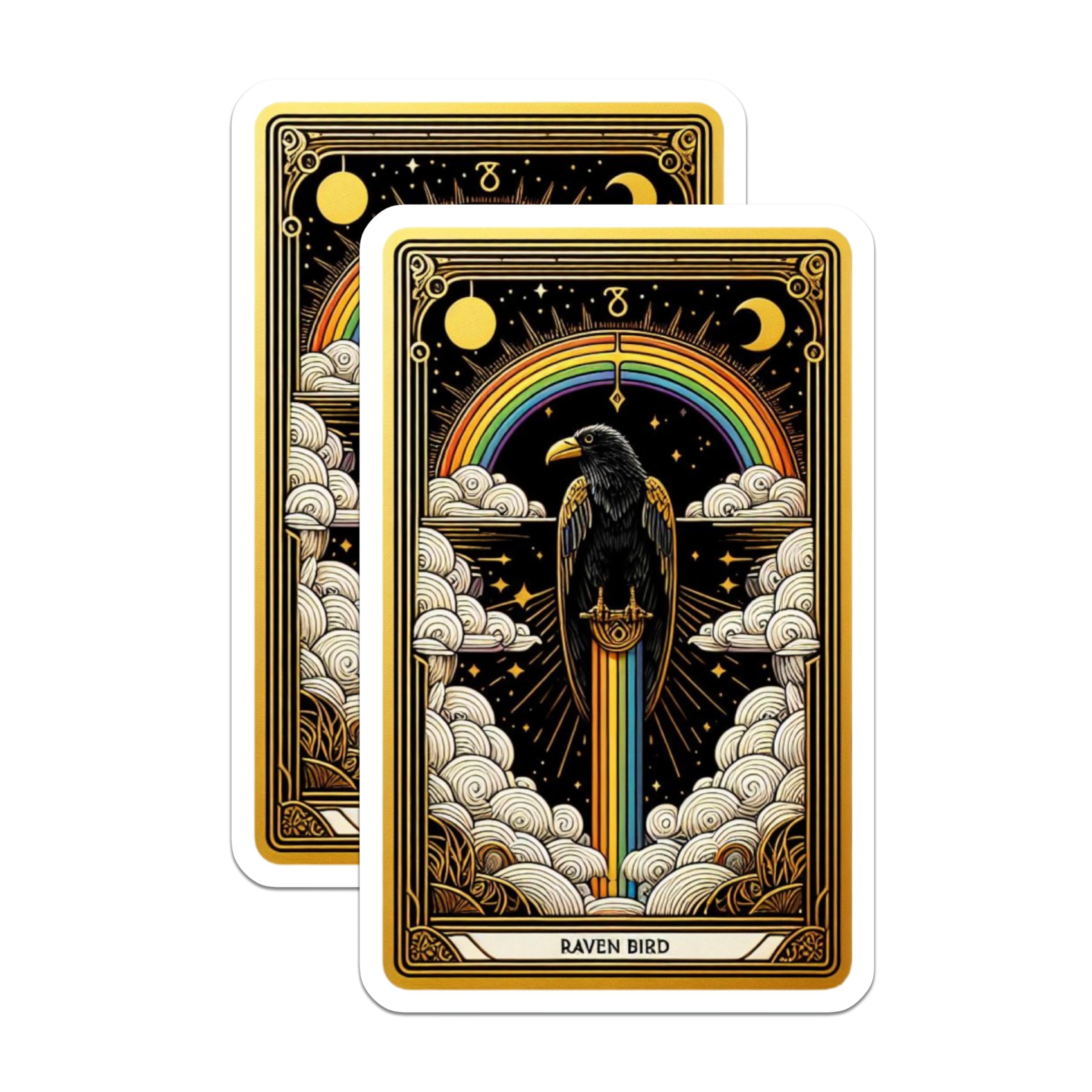 (2 Pack) Raven Bird Magnets - Mystical Art Deco Tarot - Celestial Rainbow Fridge Accents - 5 Inches On Longest Side - Thick Durable Magnet - Made in USA - MAG20889