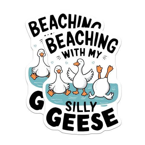 (2 Pack) Beaching with My Silly Geese Stickers - Summer Fun Stickers - Whimsical Duck Stickers - 5" On Longest Side - Sticks to Smooth Flat Surfaces - Made in USA - BMCS4606