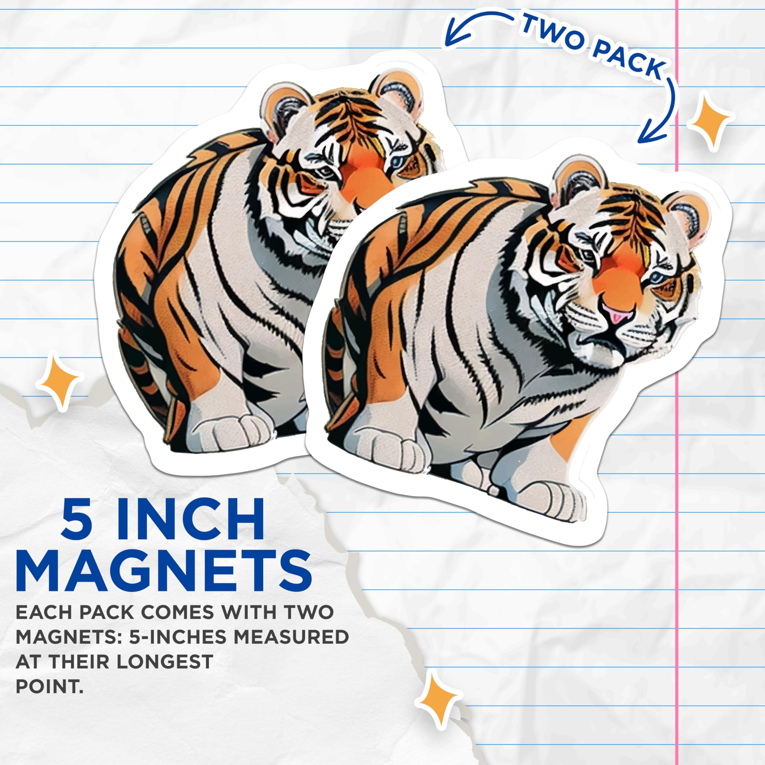 (2 Pack) Majestic Tiger Magnets - Powerful Feline Fridge Decor - Wild Animal Refrigerator Art - Big Cat Wildlife Collectible - 5 Inches On Longest Side - Thick Durable Magnet - Made in USA - MAG20265