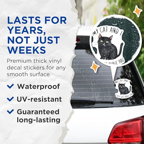 (2 Pack) Cat and I Stickers - Feline Humor Stickers - Sarcastic Cat Lovers Stickers - 5" On Longest Side - Sticks to Any Smooth Flat Surface - Made in USA - BMCS3455