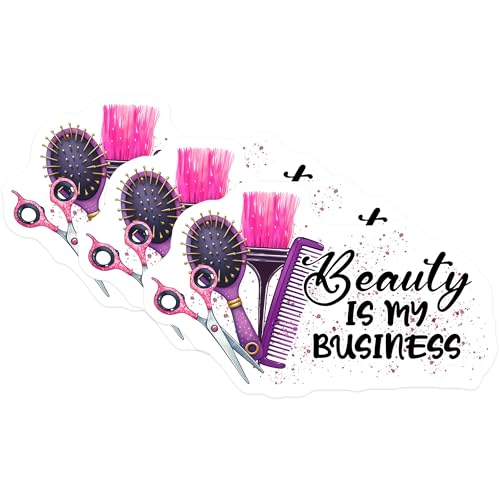 (3 Pack) Hair Stylist Decals - Beauty is My Business - Salon Decals - 3 Inches On Longest Side - Easy Peel & Apply - Made in USA - 3MCS6340