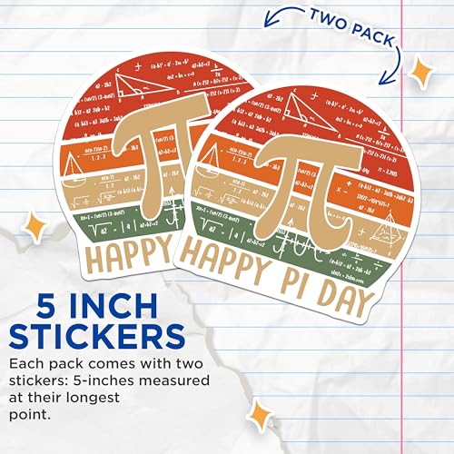 (2 Pack) Happy Pi Day Stickers - Math Equation Stickers - Geeky Math Lover Stickers - 5" On Longest Side - Sticks to Smooth Flat Surfaces - Made in USA - BMCS5842