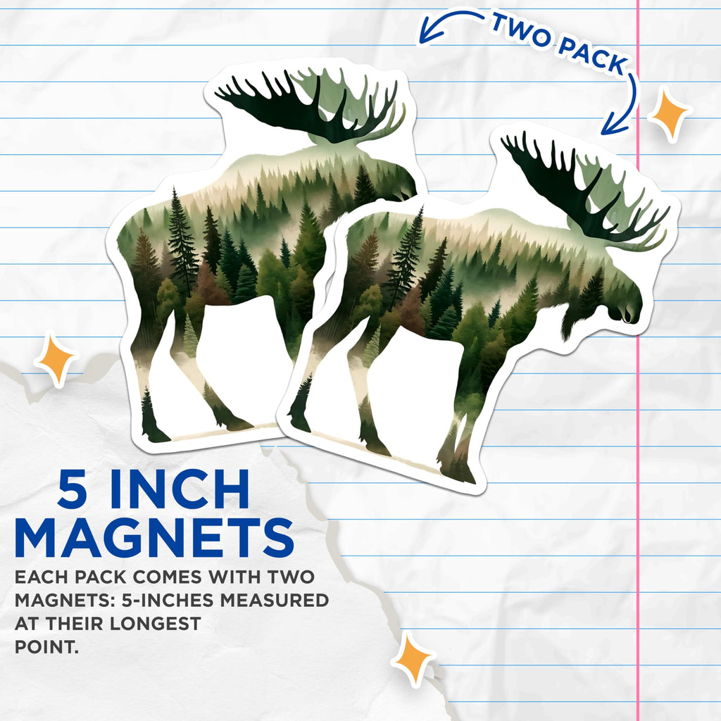 (2 Pack) Moose Silhouette Magnets - Forest Animals - Nature Inspired Decor - 5" On Longest Side - Premium Magnet - for Cars, Refrigerators, Toolboxes, Lockers - Made in USA - MAG16130