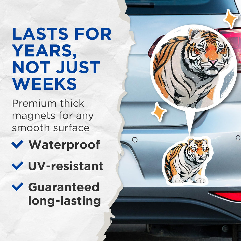 (2 Pack) Majestic Tiger Magnets - Powerful Feline Fridge Decor - Wild Animal Refrigerator Art - Big Cat Wildlife Collectible - 5 Inches On Longest Side - Thick Durable Magnet - Made in USA - MAG20265