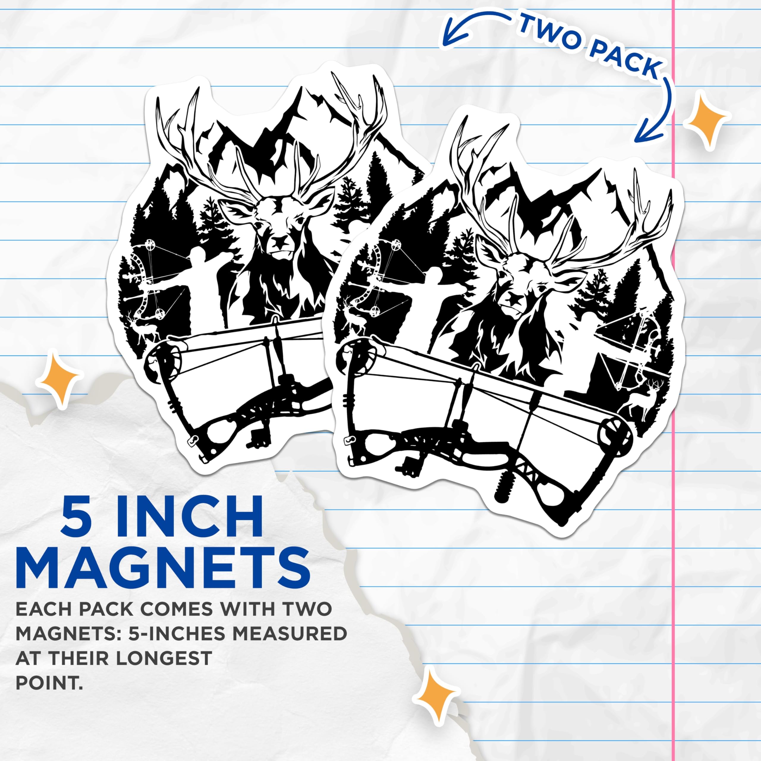 (2 Pack) Bow Hunting Magnets - Majestic Deer Archery Decor - Wilderness Hunter Accessories - 5 Inches On Longest Side - Thick Durable Magnet - Made in USA - MAG19571