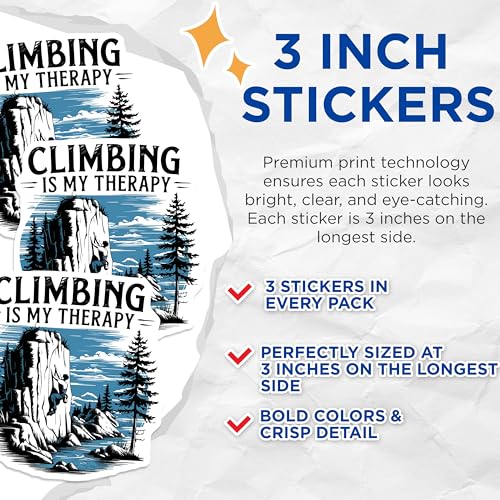 (3 Pack) Climbing Therapy Decals - Rock Climbing - Laptop Decal - 3 Inches On Longest Side - Easy Peel & Apply - Made in USA - 3MCS4566