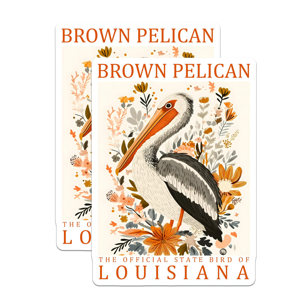 (2 Pack) Brown Pelican Magnets - Louisiana State Bird Art - Floral Bird Illustration - 5" On Longest Side - Premium Magnet - for Cars, Refrigerators, Toolboxes, Lockers - Made in USA - MAG17897