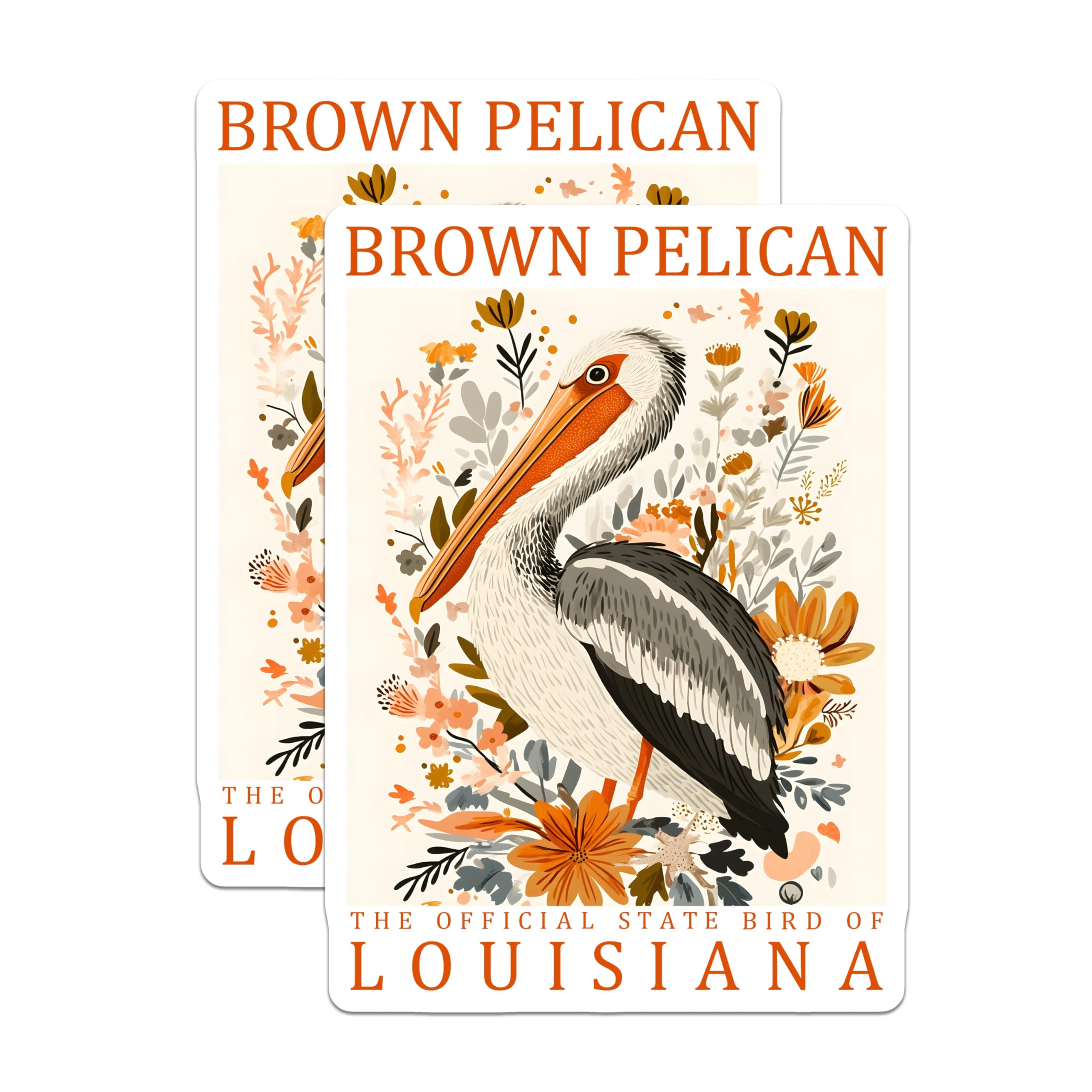 (2 Pack) Brown Pelican Magnets - Louisiana State Bird Art - Floral Bird Illustration - 5" On Longest Side - Premium Magnet - for Cars, Refrigerators, Toolboxes, Lockers - Made in USA - MAG17897