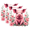 (3 Pack) Pink Pig Decals - Floral Piglet Stickers - Cute Animal Art - 3 Inches On Longest Side - Easy Peel & Apply - Made in USA - 3MCS2190
