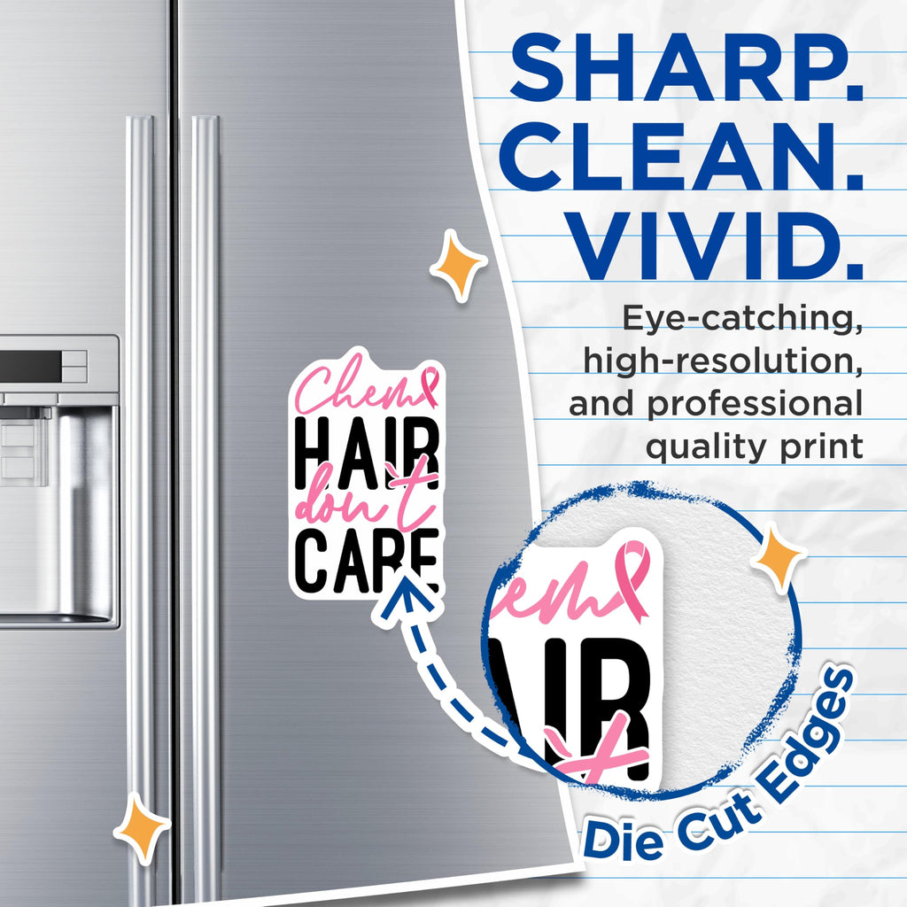 (2 Pack) Breast Cancer Awareness Magnets - Chem Hair Dont Care - Survivor Support Pink Ribbon Decor - 5 Inches On Longest Side - Thick Durable Magnet - Made in USA - MAG22255