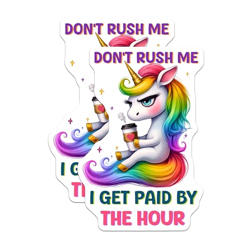 (2 Pack) Sassy Unicorn Stickers - Coffee Lover Stickers - Rainbow Hair Unicorn Stickers - Humorous Unicorn Decal - 5" On Longest Side - Sticks to Any Smooth Flat Surface - Made in USA - BMCS3343