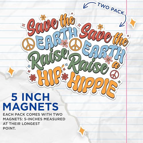 (2 Pack) Save The Earth Magnets - Eco-Friendly Message Magnets - Hippie Decor Magnets for Car - Flower Child Car Magnets- 5" On Longest Side - for Fridges, Toolboxes, Cars - Made in USA - MAG2957