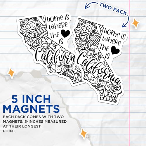 (2 Pack) Home is Where The Heart is California Magnets Magnets - California State Decor - 5" On Longest Side - Made in USA - Sticks to Refrigerators & Metal Surfaces - MAG9103