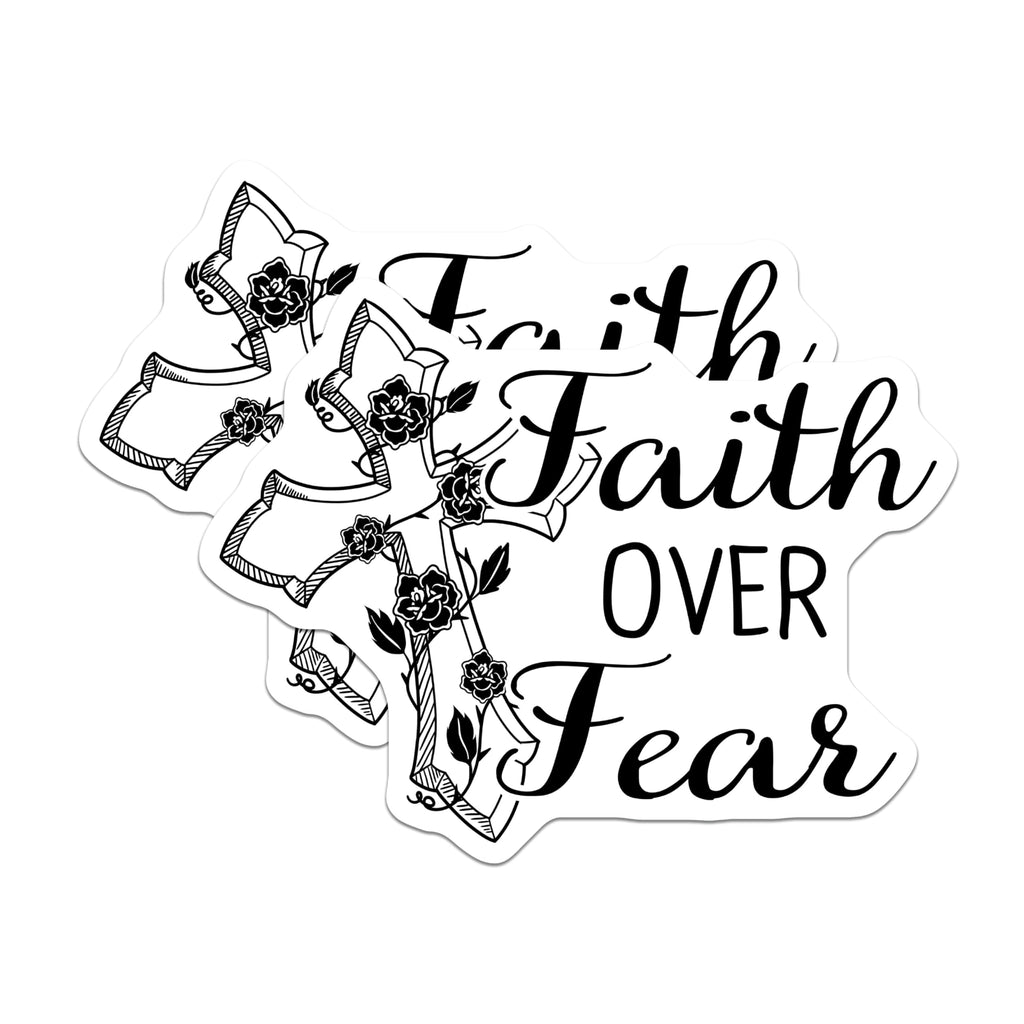 (2 Pack) Faith Over Fear Magnets - Floral Cross - Religious Decoration - 5" On Longest Side - Premium Magnet - for Cars, Refrigerators, Toolboxes, Lockers - Made in USA - MAG16657