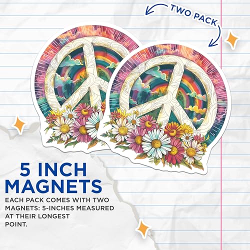 (2 Pack) Retro Peace Sign Magnets Magnets - 5" On Longest Side - Made in USA - Sticks to Refrigerators & Metal Surfaces - MAG8866