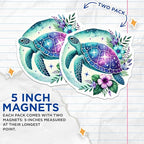 (2 Pack) Sea Turtle Galaxy Magnets - Ocean Animal Magnets - Ative Turtle Magnets - 5" On Longest Side - for Cars, Fridges, Toolboxes - Made in USA - MAG4497