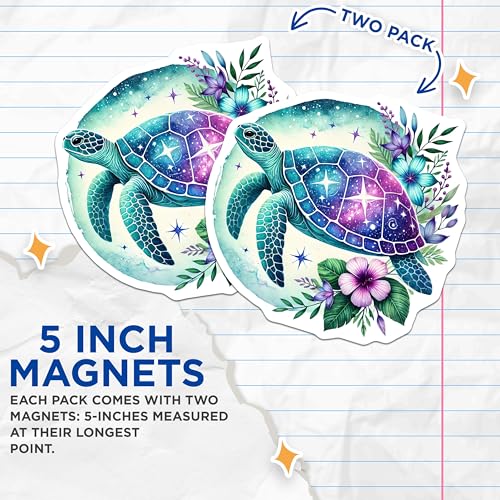 (2 Pack) Sea Turtle Galaxy Magnets - Ocean Animal Magnets - Ative Turtle Magnets - 5" On Longest Side - for Cars, Fridges, Toolboxes - Made in USA - MAG4497