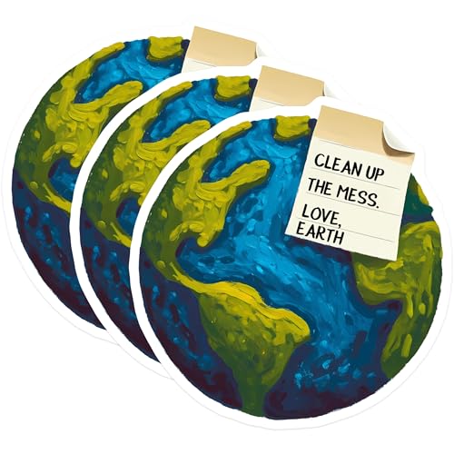(3 Pack) Clean Up Earth Decals - Save Planet Sticker - Environmental Awareness Decal - 3 Inches On Longest Side - Easy Peel & Apply - Made in USA - 3MCS6453