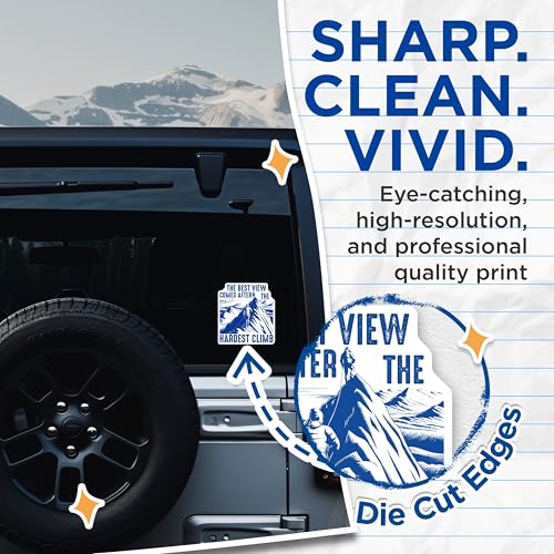 (2 Pack) Best View After Hardest Climb Stickers - Inspirational Quote Stickers - Motivational Outdoor Stickers - 5" On Longest Side - Sticks to Smooth Flat Surfaces - Made in USA - BMCS5790