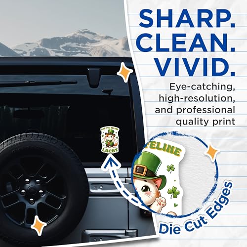 (2 Pack) are You Feline Lucky Stickers - Cute Cat - St Patrick's Day Cat Decal - 5" On Longest Side - Sticks to Smooth Flat Surfaces - Made in USA - BMCS8109