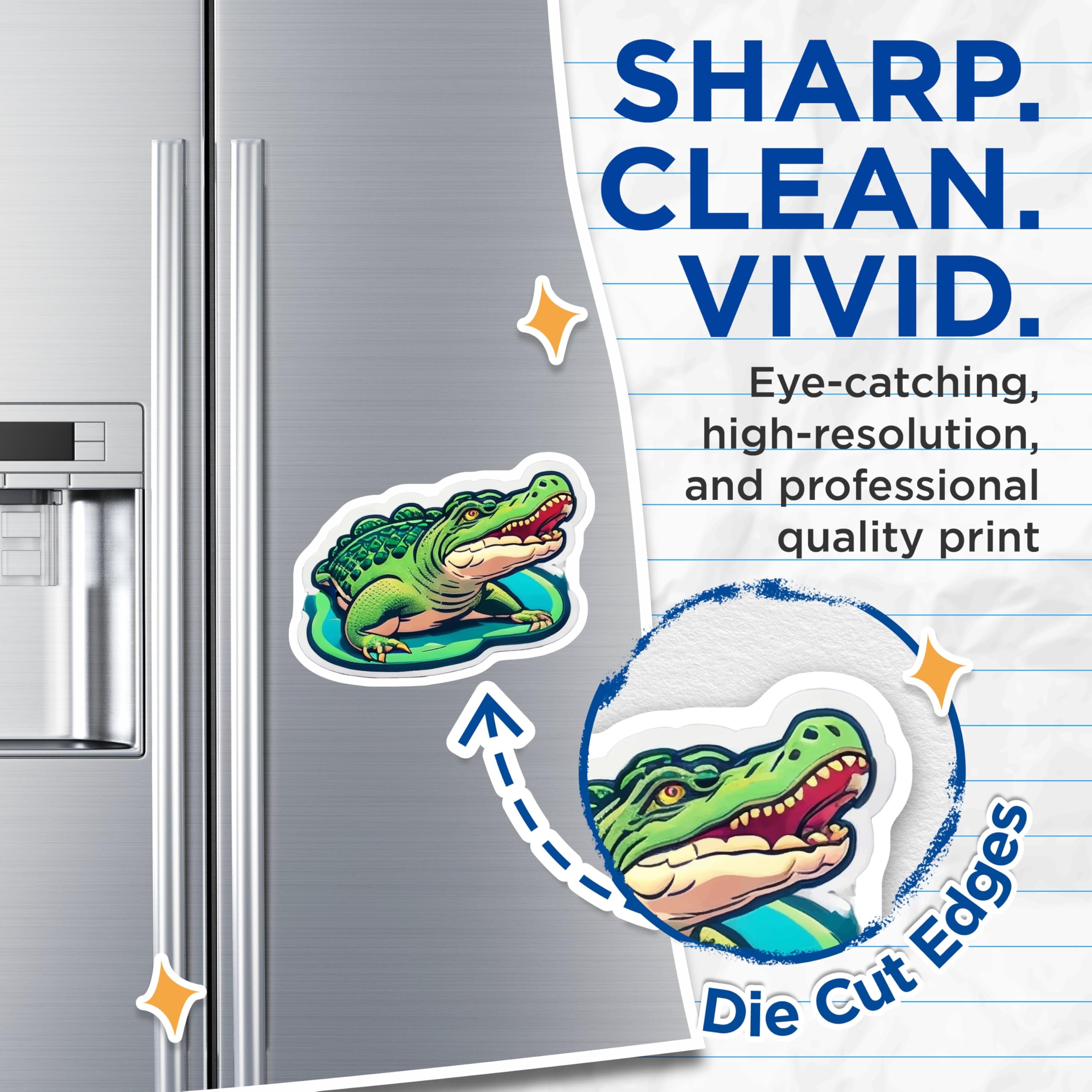 (2 Pack) Cartoon Alligator Magnets - Green Gator Reptile - Fridge Locker Memo Board Art - 5 Inches On Longest Side - Thick Durable Magnet - Made in USA - MAG23157