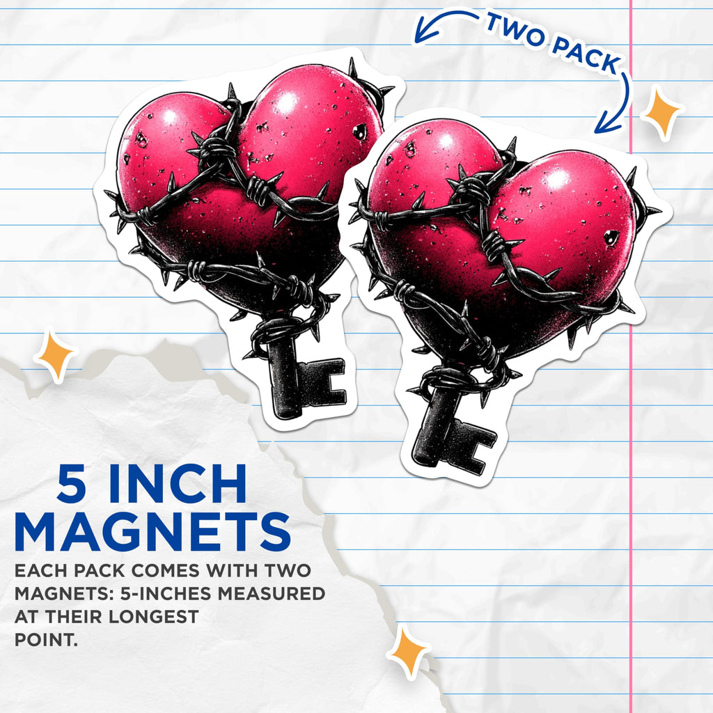 (2 Pack) Barbed Wire Heart Magnets - Edgy Love Refrigerator Decor - Dark Aesthetic Key Art - 5 Inches On Longest Side - Thick Durable Magnet - Made in USA - MAG23208