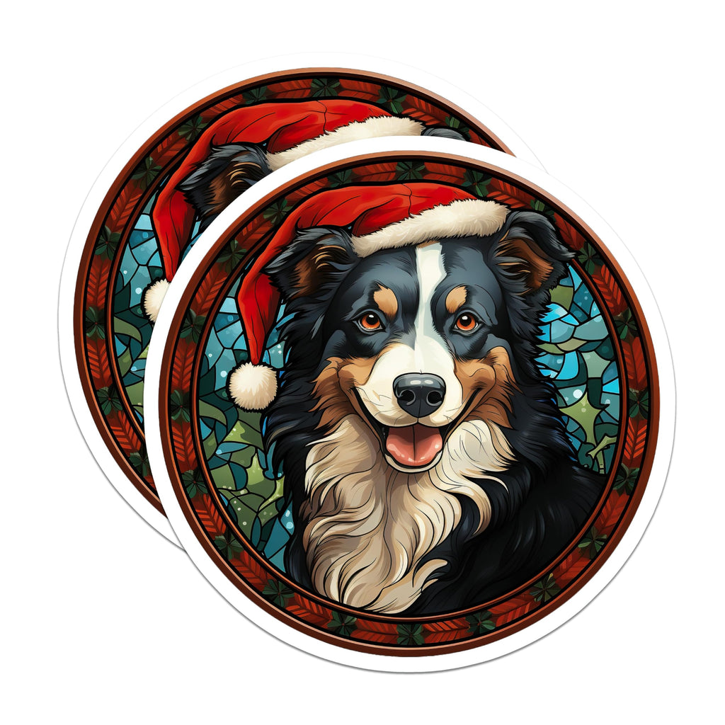 (2 Pack) Australian Shepherd Christmas Dog Magnets - Stained Glass Art Pet Lover - Festive Holiday Kitchen Decor - 5 Inches On Longest Side - Thick Durable Magnet - Made in USA - MAG28281
