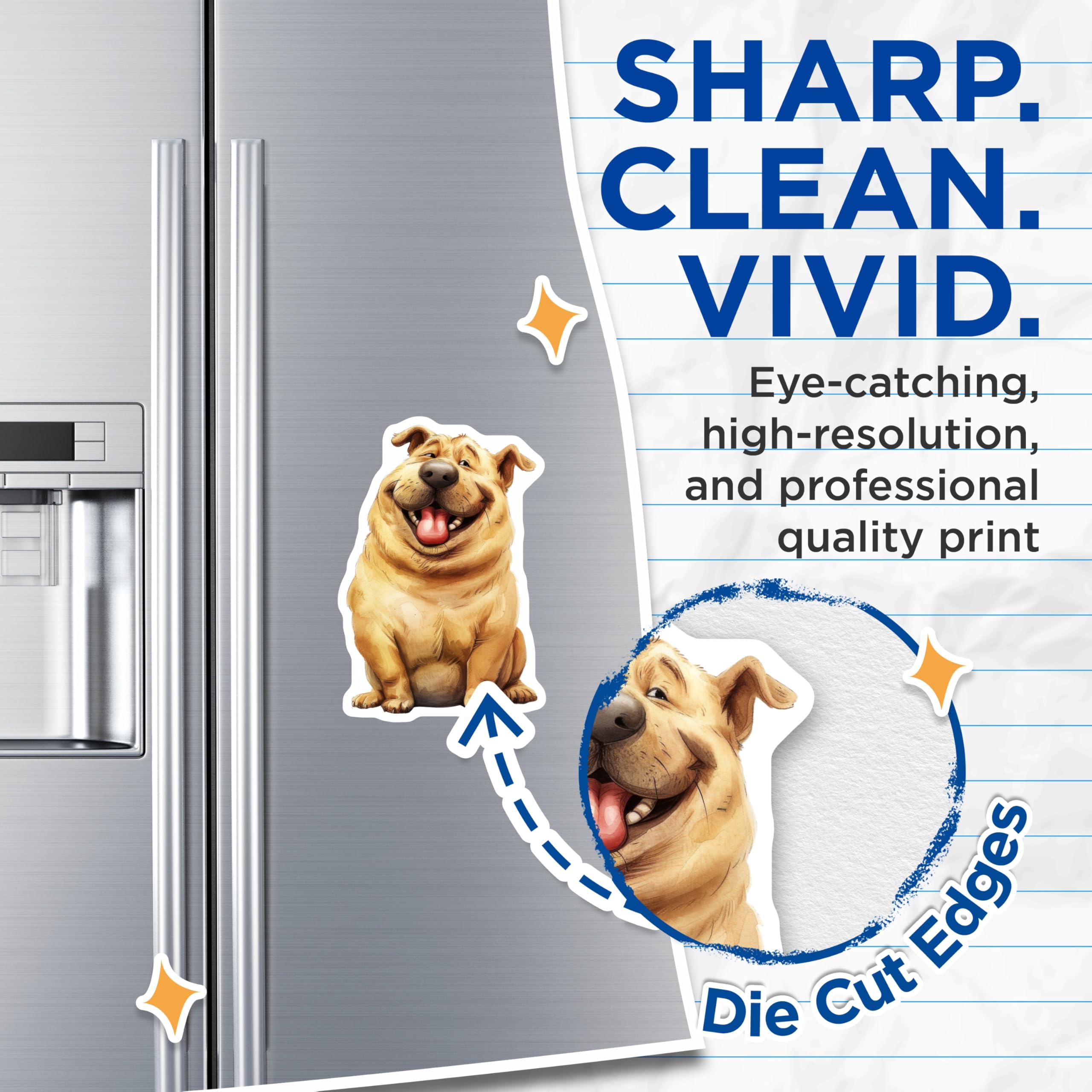 (2 Pack) Happy Dog Magnets - Cute Pet Lover Refrigerator Decor - Puppy Parent Kitchen Art - 5 Inches On Longest Side - Thick Durable Magnet - Made in USA - MAG30940