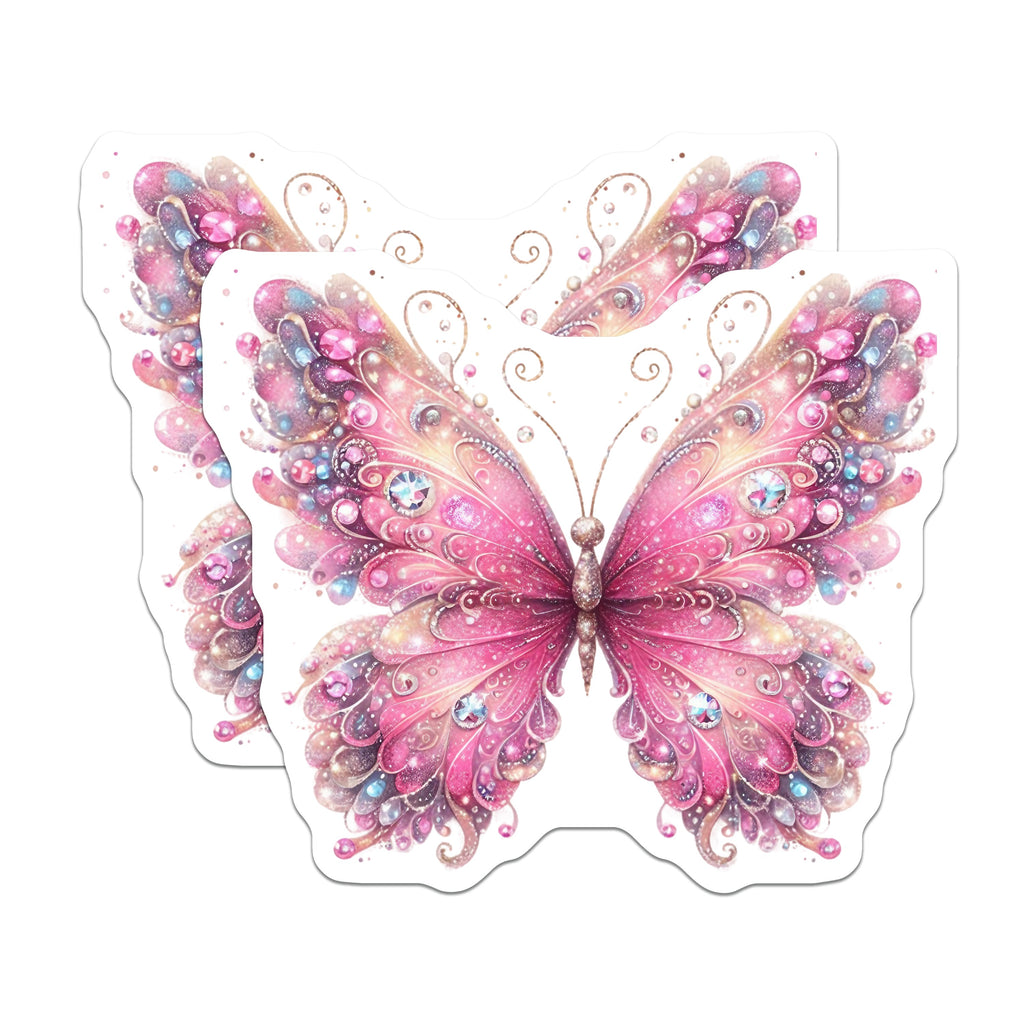 (2 Pack) Pink Butterfly Magnets - Sparkly Fairycore Decor - Whimsical Fridge Locker Magnets - 5 Inches On Longest Side - Thick Durable Magnet - Made in USA - MAG38637