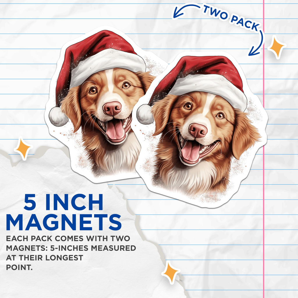 (2 Pack) Christmas Dog Magnets - Santa Hat Pup - Holiday Pet Decor - 5 Inches On Longest Side - Thick Durable Magnet - Made in USA - MAG27399