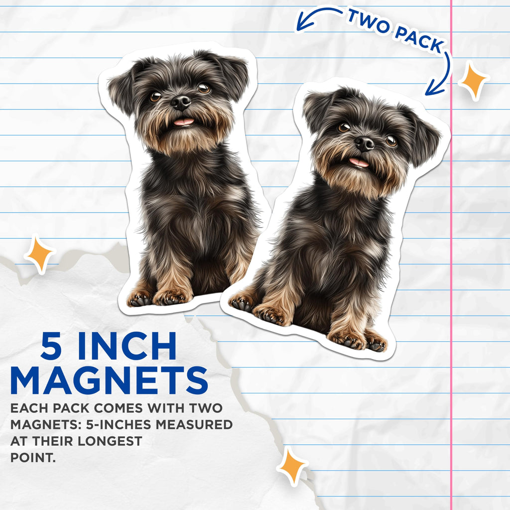 (2 Pack) Cute Scruffy Dog Magnets - Adorable Terrier Puppy Decor - Pet Lover Refrigerator Accent - 5 Inches On Longest Side - Thick Durable Magnet - Made in USA - MAG27494