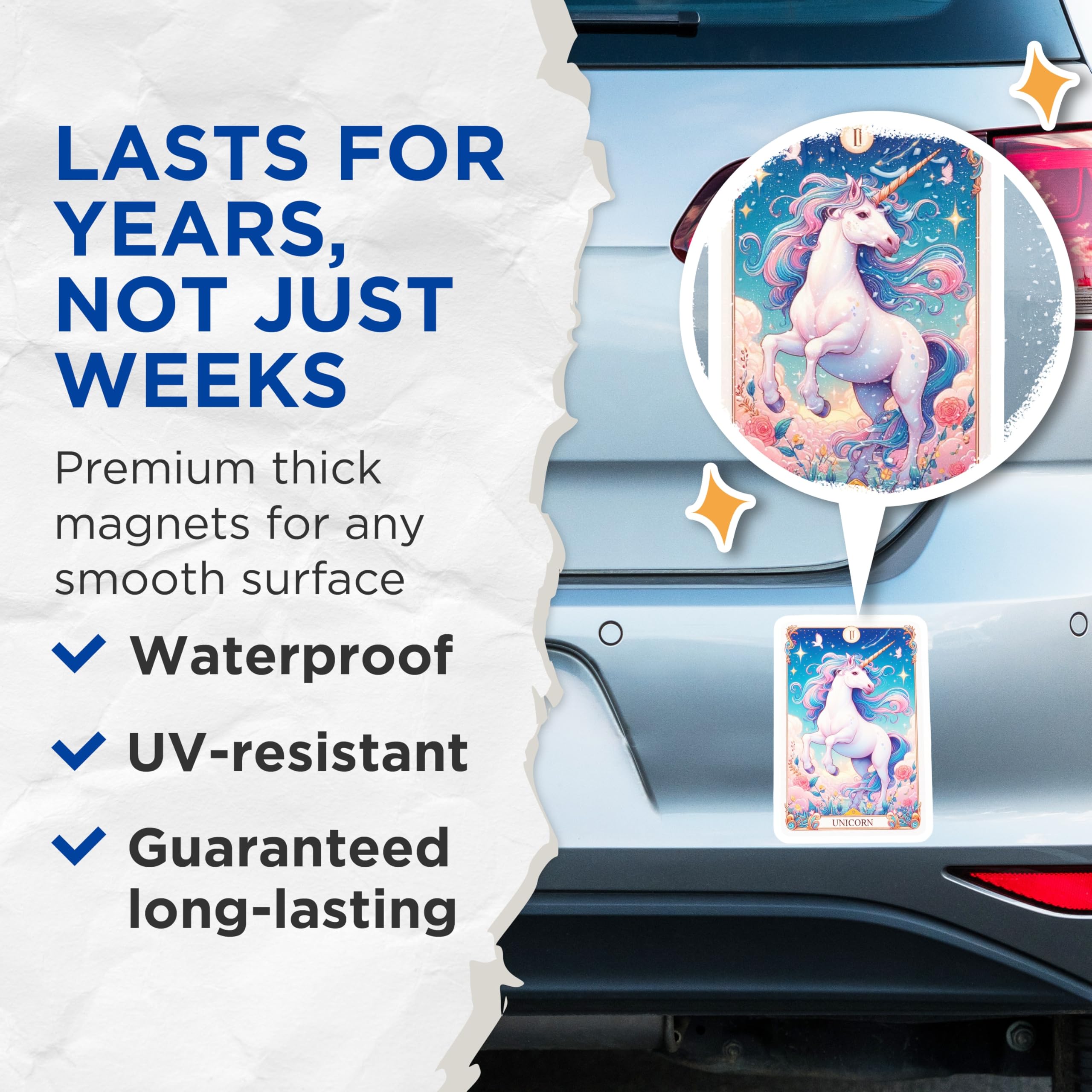 (2 Pack) Unicorn Magnets - Fantasy Creature Art - Magical Tarot Decor - 5 Inches On Longest Side - Thick Durable Magnet - Made in USA - MAG22314