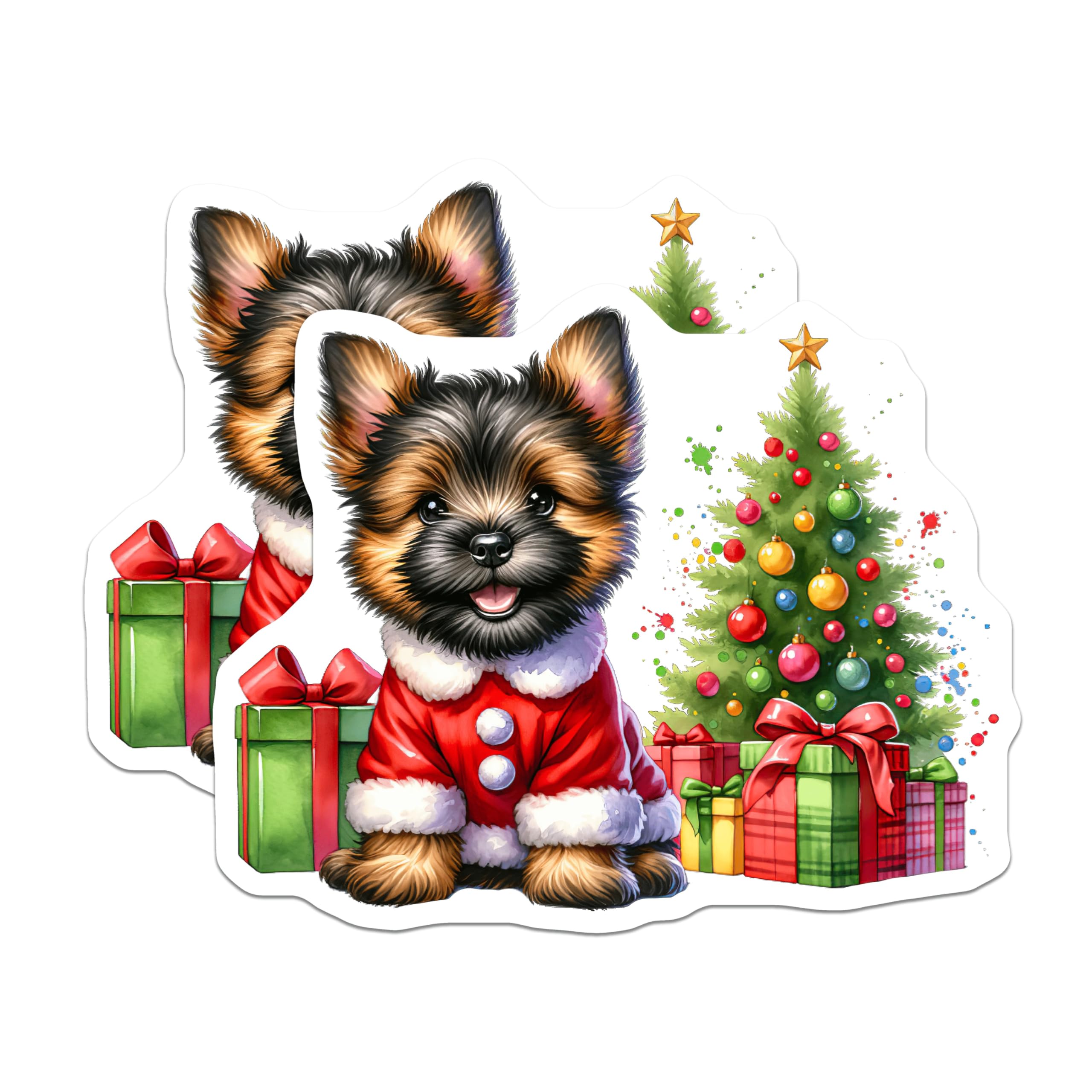 (2 Pack) Yorkshire Terrier Magnets - Christmas Puppy Decor - Dog Lover Holiday Kitchen - 5 Inches On Longest Side - Thick Durable Magnet - Made in USA - MAG29203