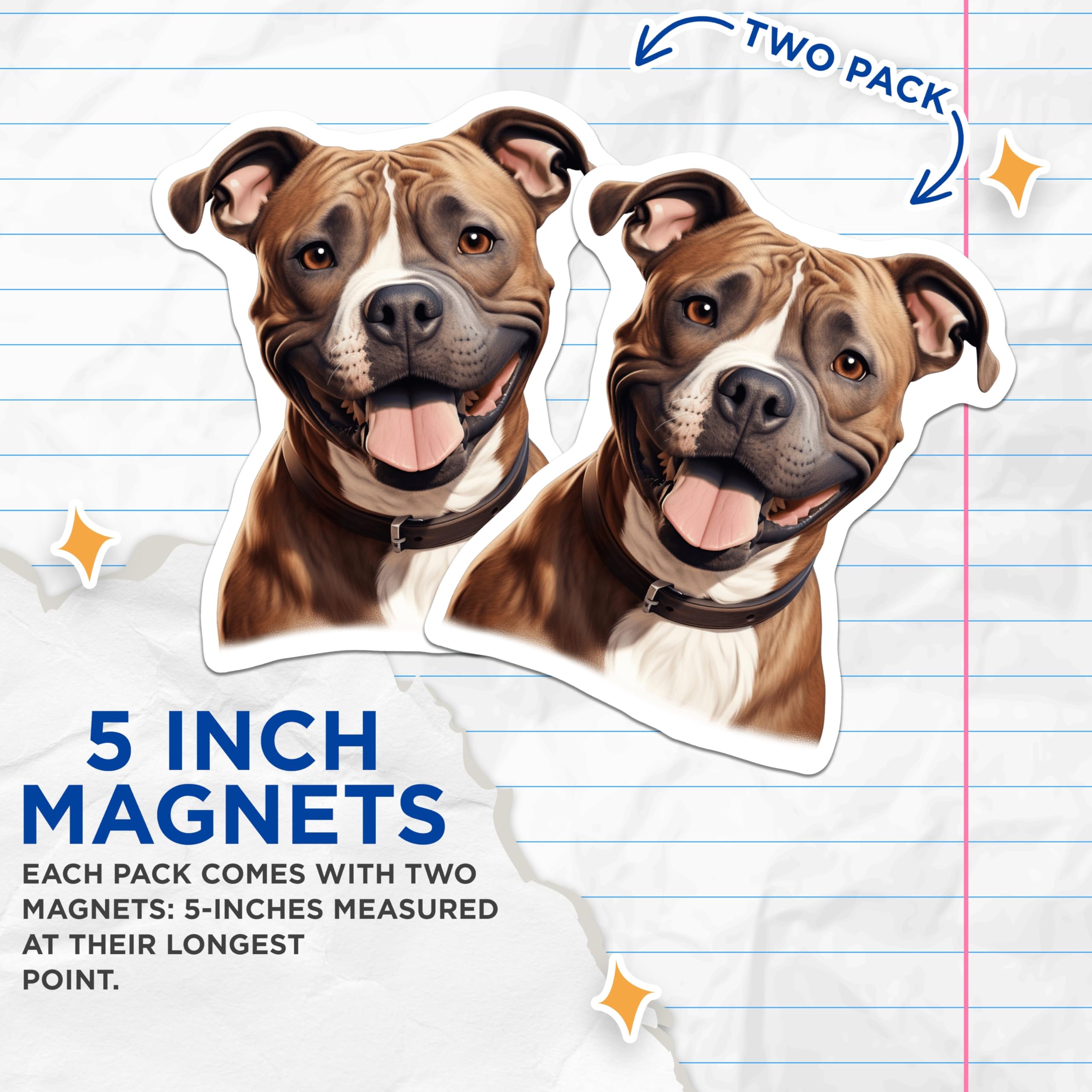 (2 Pack) Pitbull Dog Magnets - Happy Bully Breed Decor - Dog Lover Refrigerator Accent - 5 Inches On Longest Side - Thick Durable Magnet - Made in USA - MAG28269