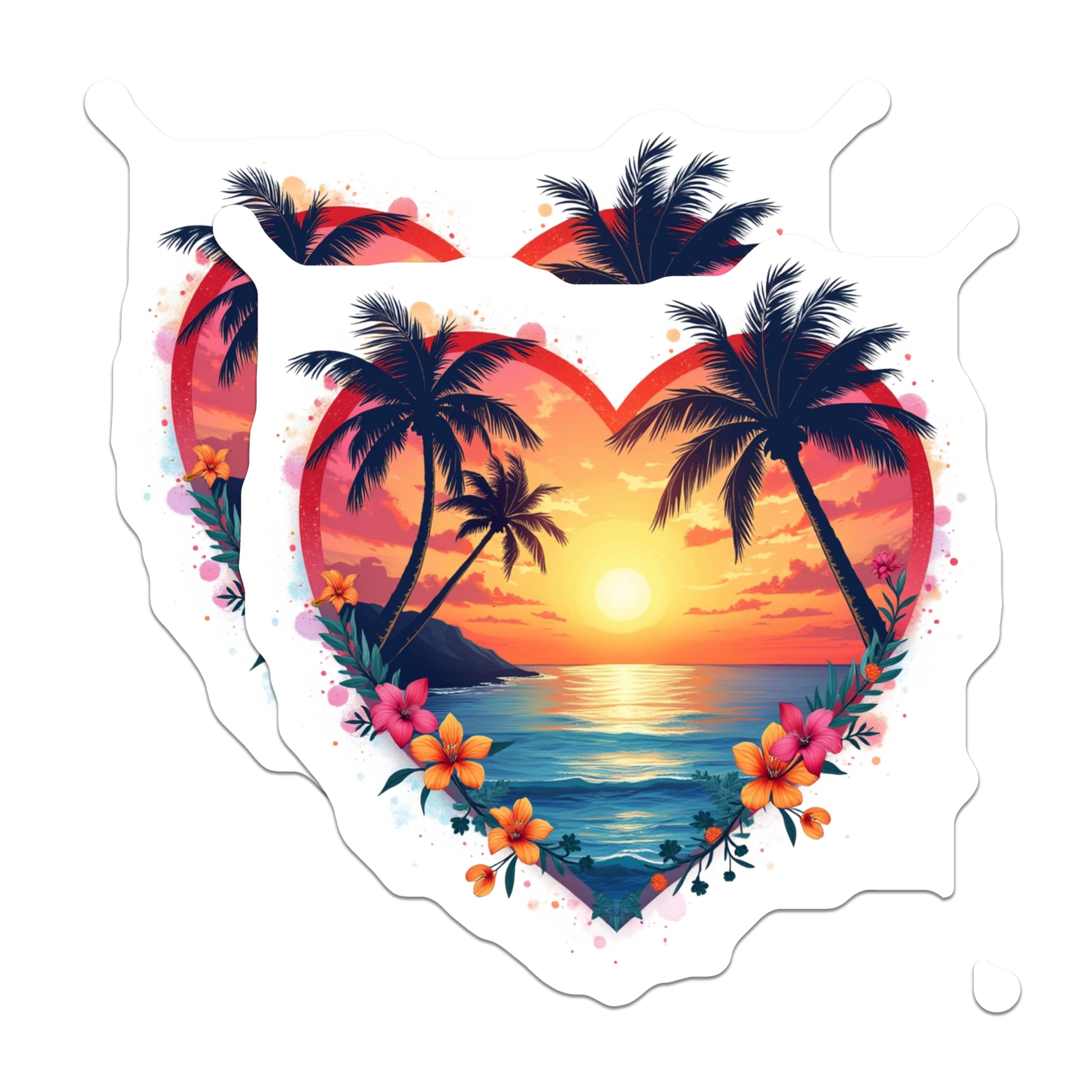 (2 Pack) Tropical Sunset Magnets - Beach Heart Decor - Palm Tree Ocean Scene - Vacation Souvenir - Summer Vibes Fridge Magnet - 5 Inches On Longest Side - Thick Durable Magnet - Made in USA - MAG29474
