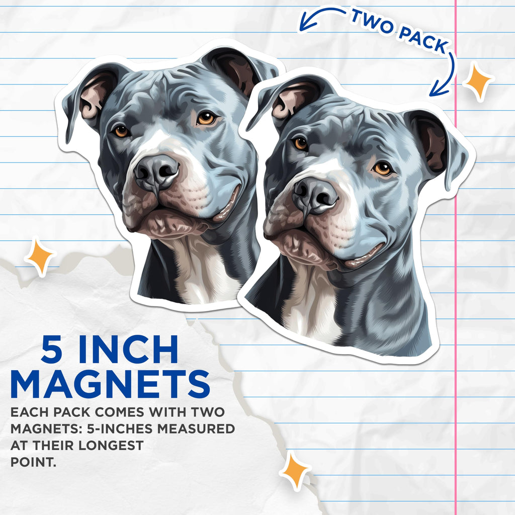 (2 Pack) Blue Nose Pitbull Magnets - Dog Lover Kitchen Decor - Pet Parent Refrigerator Art - 5 Inches On Longest Side - Thick Durable Magnet - Made in USA - MAG26496