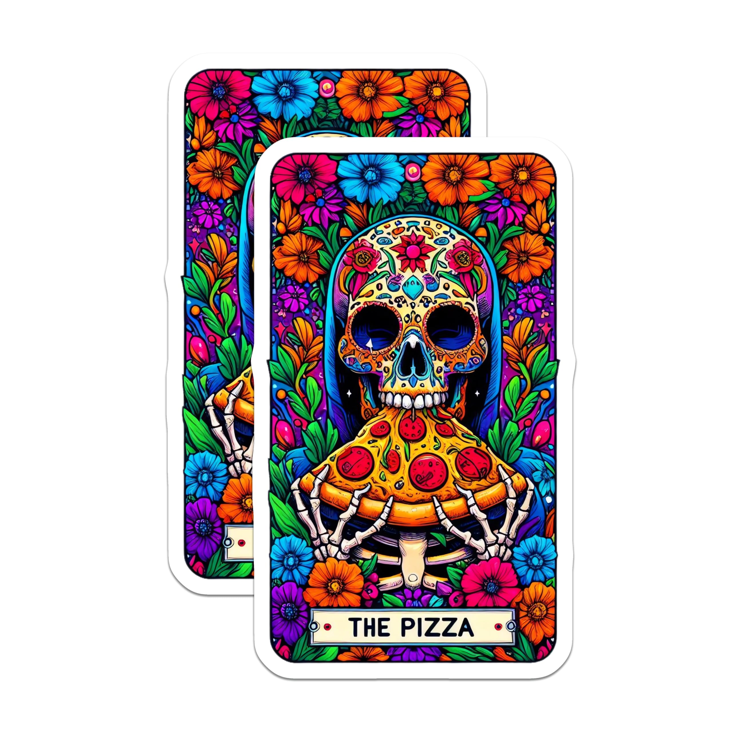 (2 Pack) Sugar Skull Pizza Magnets - Day of the Dead Art - Calavera Fridge Decor - Unique Kitchen Magnet - 5 Inches On Longest Side - Thick Durable Magnet - Made in USA - MAG27640