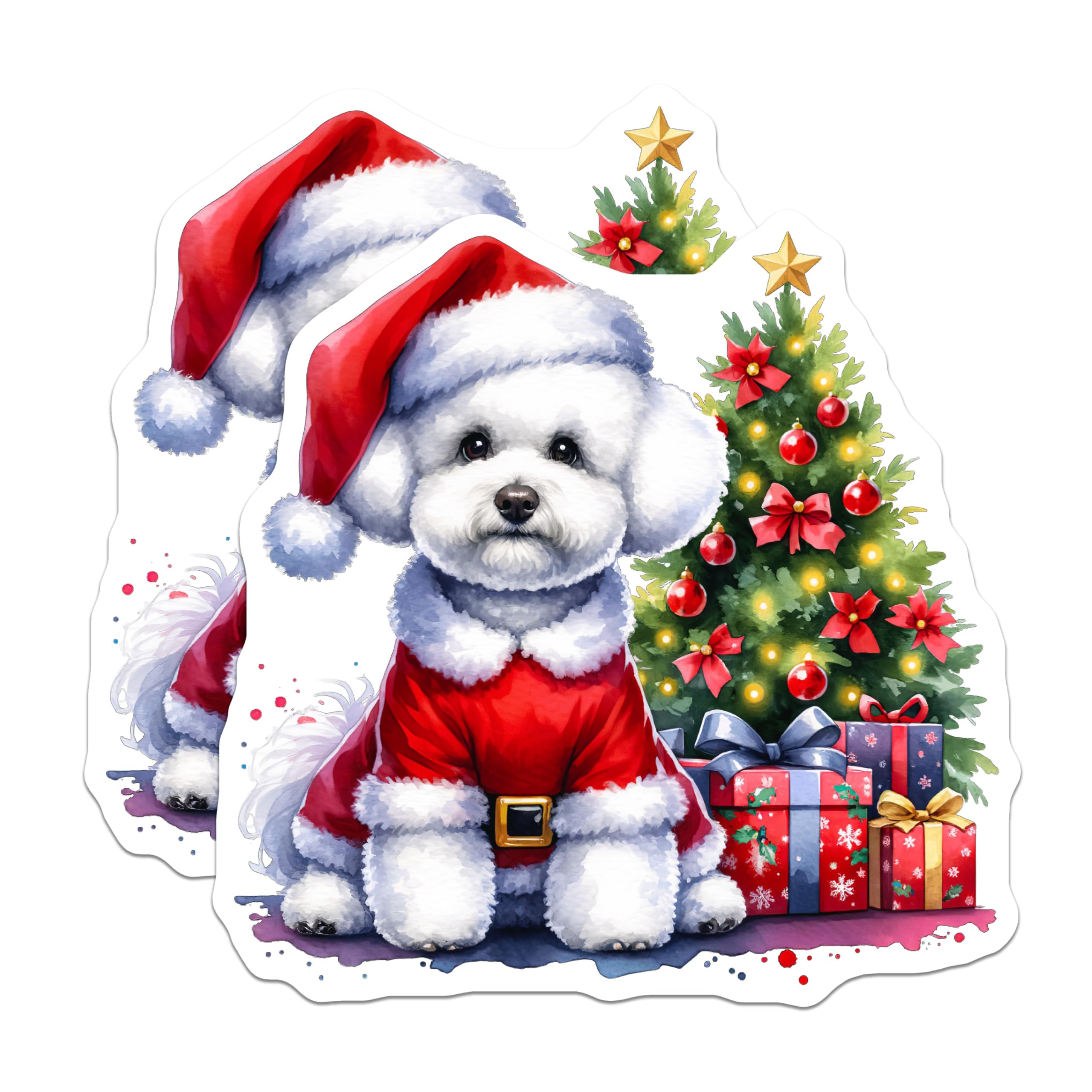 (2 Pack) Santa Dog Magnets - Christmas Bichon Frise Poodle Decor - Cute Holiday Refrigerator Animal Lover - 5 Inches On Longest Side - Thick Durable Magnet - Made in USA - MAG27932