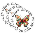 (3 Pack) Butterfly Decals - Floral Butterfly - Grow Through What You Go Through - 3 Inches On Longest Side - Easy Peel & Apply - Made in USA - 3MCS8504